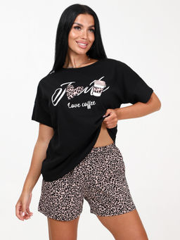 984 ПИЖАМА ЖЕНСКАЯ (шорты) (Чёрный/бежевый (полоса)) - А-дина фото 3