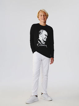 Bisiklet Yaka Atat?rk Bask?l? Erkek ?ocuk Ti??rt