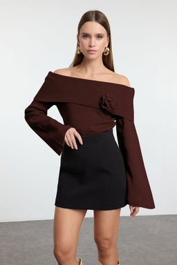 Bordo Gul Detayl? Carmen Yaka Triko Kazak TWOAW25KZ00373 - Trendyolmilla фото 18