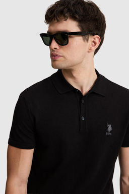 Erkek Regular Fit Siyah Polo Yaka Triko Ti__rt