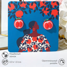 Серьги пластик Гранат, цвет красно-белый в серебре