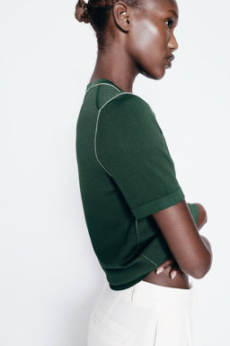 PLAIN KNIT TOP WITH CONTRAST TRIMS - Zara фото 20