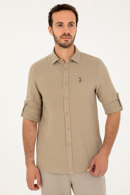 U. S. Polo Assn / Мужская рубашка светло-хаки с длинным рукавом - U.s. polo assn фото 3