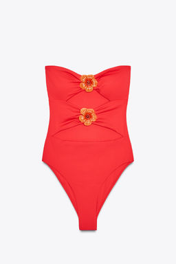 FLORAL CUT-OUT BANDEAU SWIMSUIT