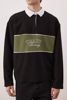 Siyah Yeni Oversize/Genis Kesim Nak?s Detayl? Kal?n Polo Yaka Sweatshirt TMNAW26SW00027 - Trendyolmilla фото 7