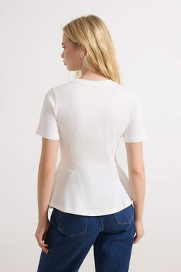 Ekru Peplum K?sa Kollu %100 Pamuk Orme Bluz TWOSS26BZ00028