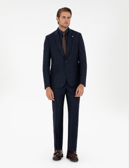 Lacivert Slim Fit Ekose Y_n Tak_m Elbise