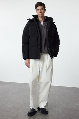 Erkek Siyah Oversize Fit Kap__onlu Taslan K__l_k _i_me Mont TMNAW25MO00005 - Trendyolmilla фото 2
