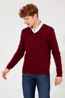 U. S. Polo Assn Мужской бордово-красный базовый свитер - U.s. polo assn фото 4