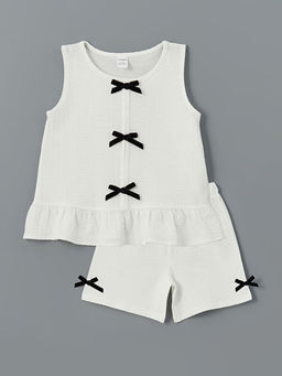 Kurdele Detayl? K?z ?ocuk Bluz ve ?ort 2li