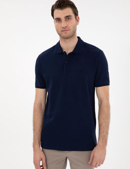 Lacivert Slim Fit %100 Pamuk Polo Yaka Basic Ti__rt