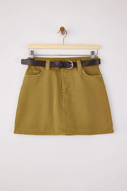 Camel Kemerli Mini Denim Etek TWOSS26ET00005