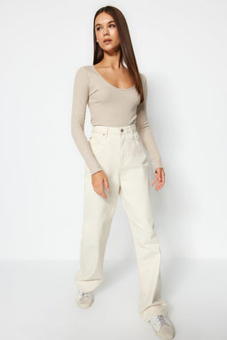 Bordo-Tas 2li Paket V Yaka Fitted/Vucuda Oturan Pamuklu Esnek Orme Bluz TWOAW24BZ00068