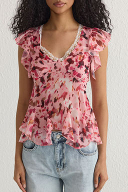 Trendyolmilla Cok Renkli Yoryo Sifon Cicekli Dokuma Dokuma Bluz TWOSS25BZ00107  фото 11