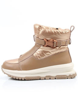 04-WG037-1M DK. BEIGE/GOLD Ботинки зимние женские (натуральная кожа, курточная ткань, 100% шерсть)