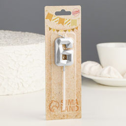 Цена за 3 шт. Свеча в торт на шпажке «Алмаз», цифра 6, серебряная, 5×2.6 см