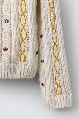 EMBROIDERED CABLE-KNIT CARDIGAN - Zara фото 4
