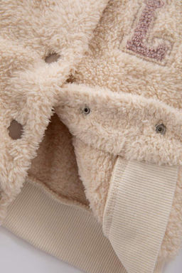 Плюшевый кардиган Welsoft для маленьких девочек-бомбер с вышитым воротником-стойкой - Defacto фото 4