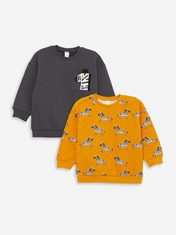 Bisiklet Yaka Uzun Kollu Bask?l? Erkek Bebek Sweatshirt 2li