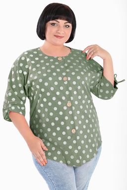 Пыльник больших размеров женский летний зеленый в горох