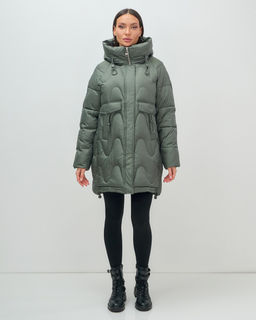 Куртка зимняя женская с капюшоном модная цвета хаки 7653Kh - Visdeer фото 6