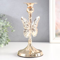 Металлический подсвечник на 1 свечу Ажурная бабочка, d=2.5 см, золото, 11?11?20.5 см