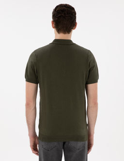 Haki Slim Fit D__meli Polo Yaka Triko Ti__rt