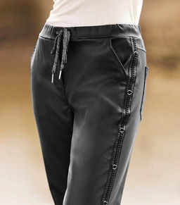 Брюки с иск. кожей, черные - Heine фото 6