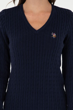 Женский темно-синий базовый свитер с v-образным вырезом Неожиданная скидка в корзине - U.s. polo assn фото 6