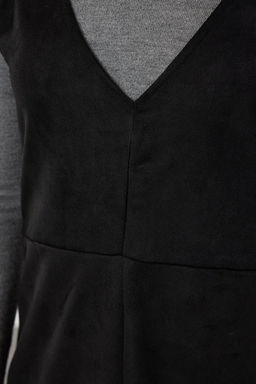 Siyah V Yaka Jile Suet Mini Orme Elbise TWOAW24EL00543