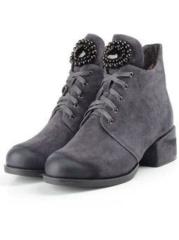 04-R181-2 GREY Ботинки зимние женские (натуральная замша, натуральный мех)