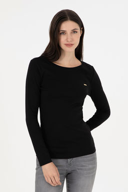 Женский черный свитшот с круглым вырезом Неожиданная скидка в корзине