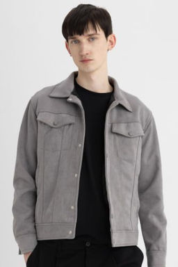 Slim Fit Suet Ceket Dar Kesim Gomlek Yaka C?tc?tl? Cepli