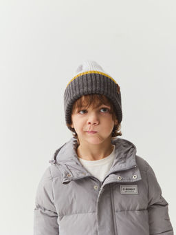 Шапка тыква из смесовой шерсти однослойная Колор блок Серебро