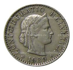 Монета 20 раппенов 1939 года Швейцария