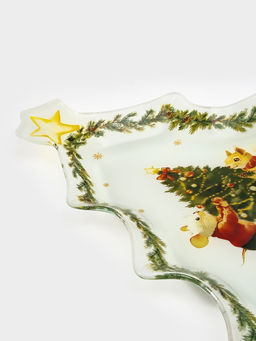 Блюдо сервировочное новогоднее Доляна Новогодние зверята, 24.5?24.7?2 см, стекло, белое  фото 4