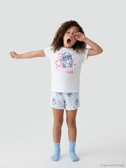 Stitch Bask?l? K?z ?ocuk ?ortlu Pijama Tak?m?