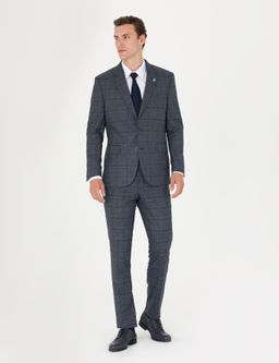 Lacivert Slim Fit Ekose Tak_m Elbise