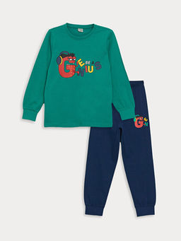 Bisiklet Yaka Bask?l? Uzun Kollu Erkek ?ocuk Pijama Tak?m?