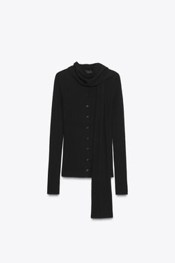 RIB KNIT CARDIGAN WITH SCARF - Zara фото 7