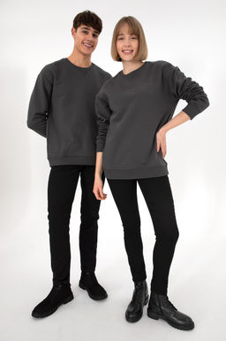 Erkek Bisiklet Yaka Antrasit Basic _ardonlu Sweatshirt