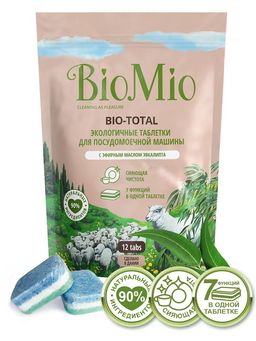 BIO-TOTAL Экологичные таблетки для посудомоечной машины с эф.маслом ЭВКАЛИПТА (30 шт)
