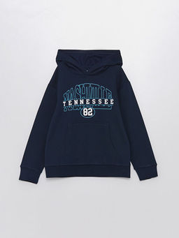 Kap??onlu Bask?l? Uzun Kollu Erkek ?ocuk Sweatshirt