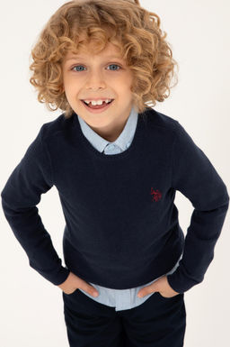 Базовый свитер темно-синего цвета для мальчика Неожиданная скидка в корзине