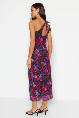 TRENDYOLMILLA Cok Renkli Asimetrik Yaka Tul Astarl? Vucuda Oturan Maxi Esnek Orme Kalem Elbise TWOSS23EL02315 фото 6