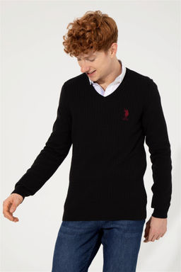 U. S. Polo Assn Мужской черный базовый трикотажный свитер с v-образным вырезом - U.s. polo assn фото 9