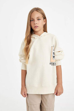 Толстовка с капюшоном и принтом цвета оверсайз для девочек с широкой посадкой на спине - Defacto фото 3