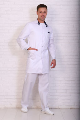 Халат мужской 236 CVC. Цвет: белый и темно-синий - Стильб фото 6