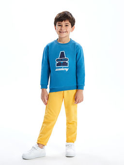 Bisiklet Yaka Bask?l? Erkek Bebek Sweatshirt ve E?ofman Alt 2li Tak?m