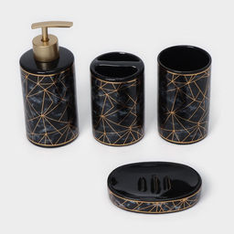 Аксессуары для ванной «Лофт», 4 предмета, дозатор 250 мл, мыльница, 2 стакана, чёрные